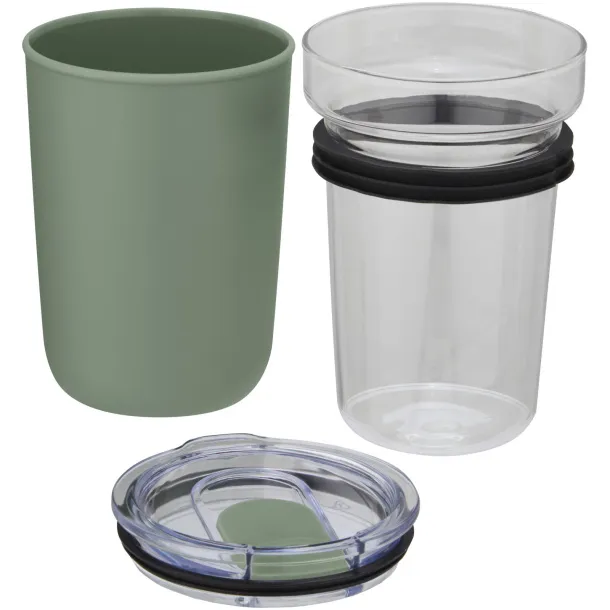 Bello 420 ml glass tumbler with recycled plastic outer wall Heather green