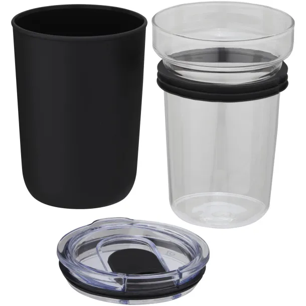 Bello 420 ml glass tumbler with recycled plastic outer wall Solid black