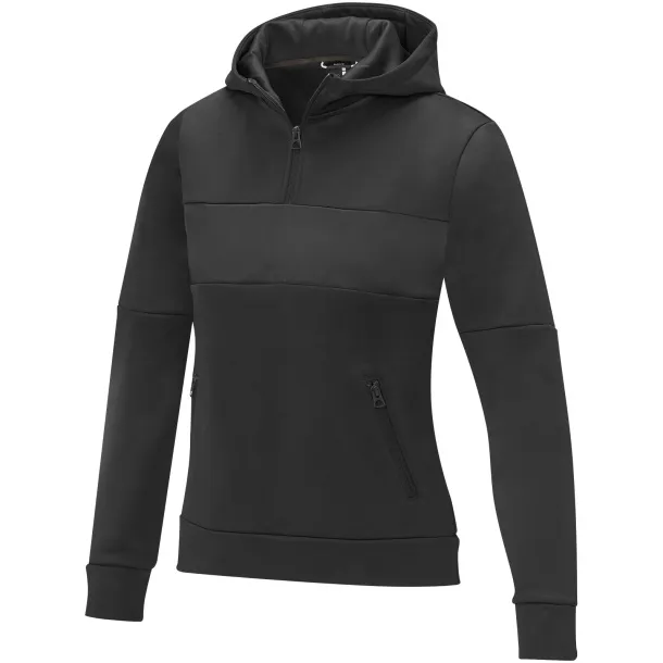 Sayan women's half zip anorak hooded sweater - Elevate Life Solid black