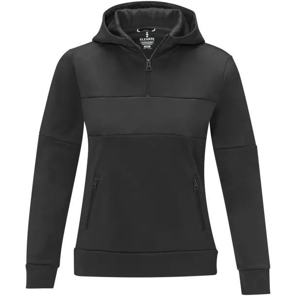 Sayan women's half zip anorak hooded sweater - Elevate Life Solid black