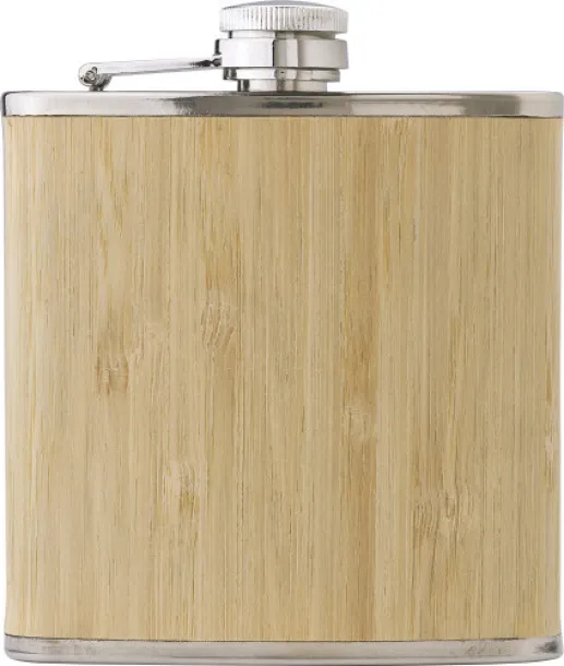 Hayden Stainless steel and bamboo hip flask brown