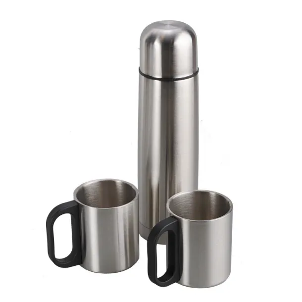 HAPPY OUTING thermos set and 2 thermo cups in shoulder bag Silver