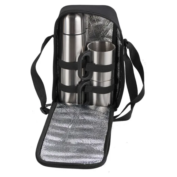 HAPPY OUTING thermos set and 2 thermo cups in shoulder bag Silver