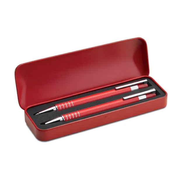 ALUCOLOR Ball pen set in metal box Red