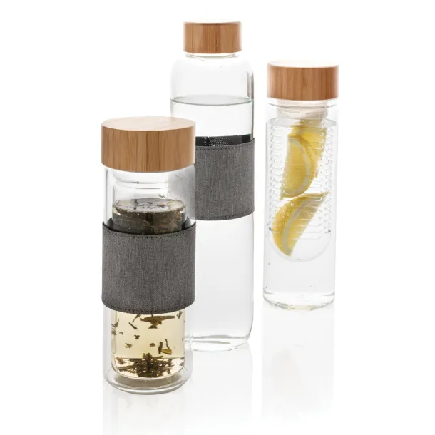  Impact borosilicate glass bottle with bamboo lid - XD Collection Transparent Cool Grey 8