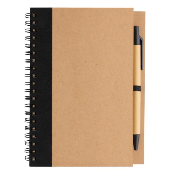  Kraft spiral notebook with pen - XD Collection Black 