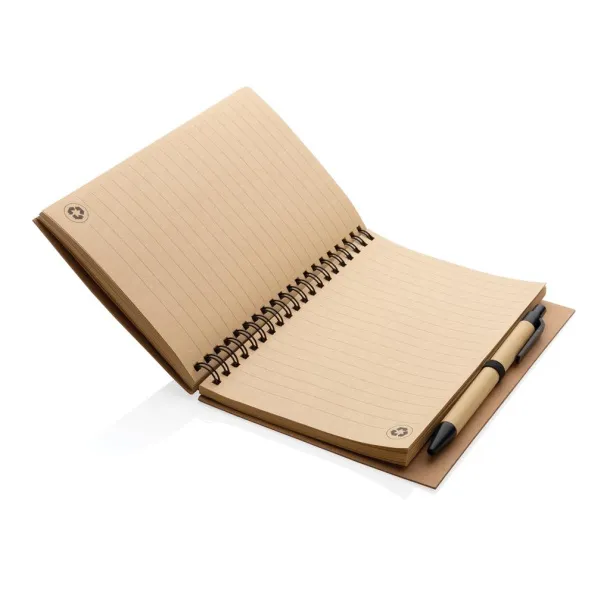  Kraft spiral notebook with pen - XD Collection Black 