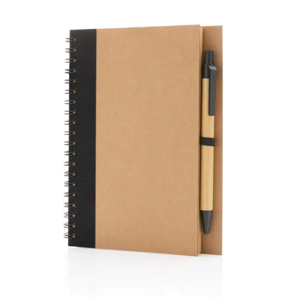  Kraft spiral notebook with pen - XD Collection Black 