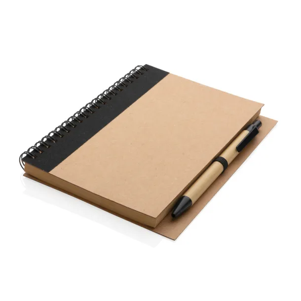  Kraft spiral notebook with pen - XD Collection Black 