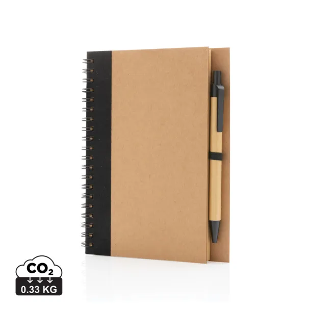  Kraft spiral notebook with pen - XD Collection Black 