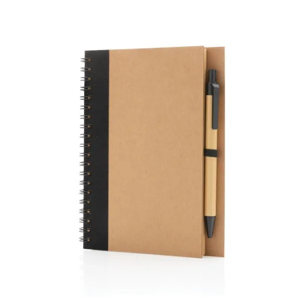  Kraft spiral notebook with pen - XD Collection Black 