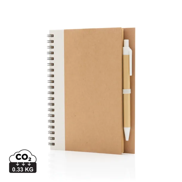  Kraft spiral notebook with pen - XD Collection White 