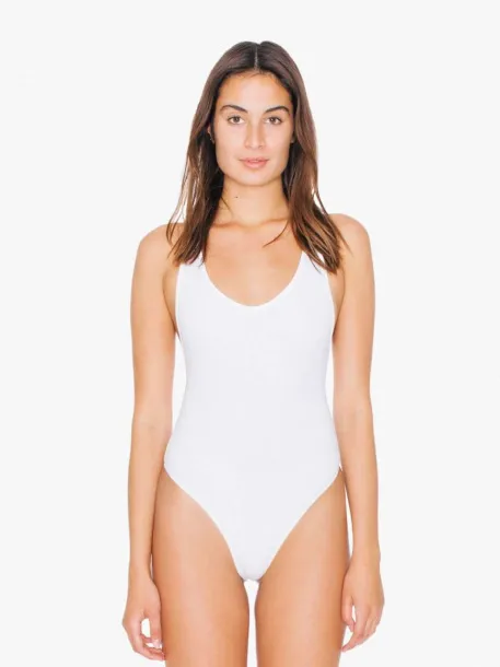  WOMEN'S COTTON SPANDEX TANK THONG BODYSUIT - American Apparel White