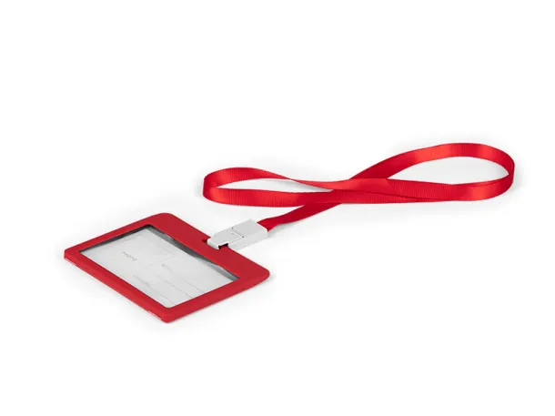 HOLDING plastic ID card holder with lanyard Red