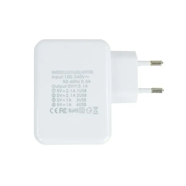  USB wall charger with 4 USB ports 3.1A white