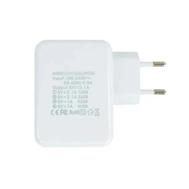  USB wall charger with 4 USB ports 3.1A white