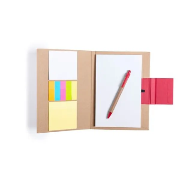  Memo holder, notebook approx. A5, sticky notes, ball pen red