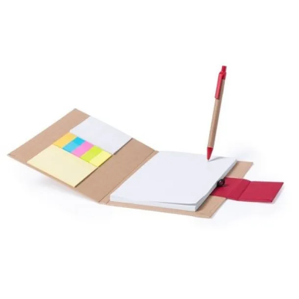  Memo holder, notebook approx. A5, sticky notes, ball pen red