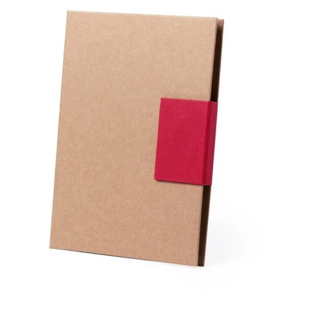  Memo holder, notebook approx. A5, sticky notes, ball pen red