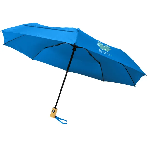 Bo 21" fold. auto open/close recycled PET umbrella - Unbranded Process blue