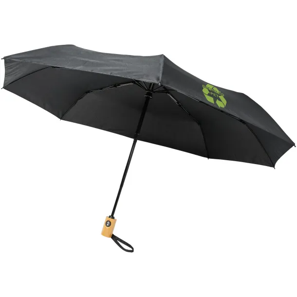 Bo 21" fold. auto open/close recycled PET umbrella Solid black