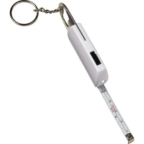  Keyring, bottle opener, LED light, measuring tape 1m white