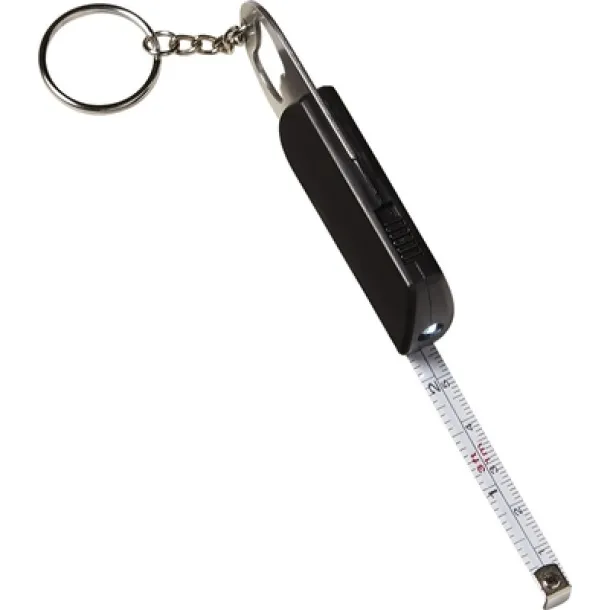  Keyring, bottle opener, LED light, measuring tape 1m black