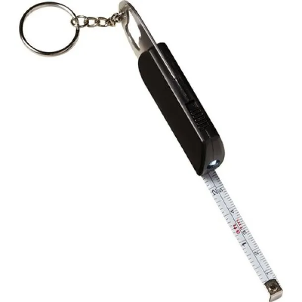  Keyring, bottle opener, LED light, measuring tape 1m Crna