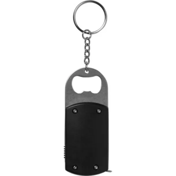  Keyring, bottle opener, LED light, measuring tape 1m black