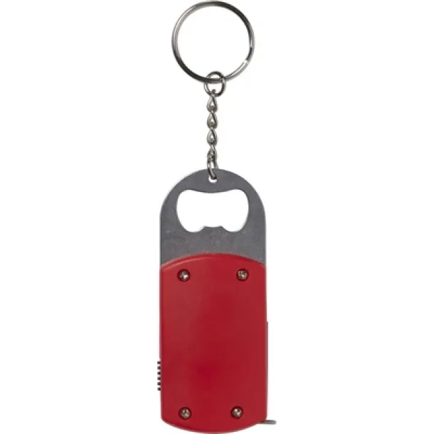  Keyring, bottle opener, LED light, measuring tape 1m red