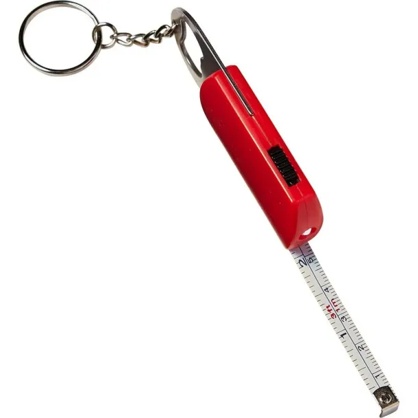  Keyring, bottle opener, LED light, measuring tape 1m red