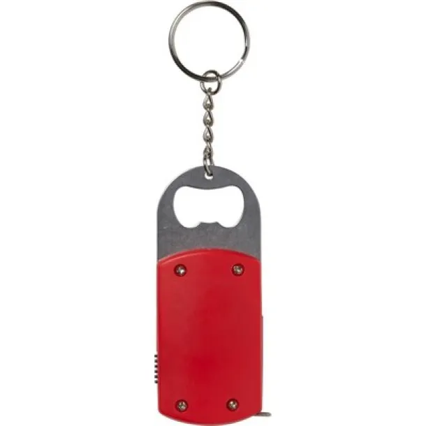  Keyring, bottle opener, LED light, measuring tape 1m red