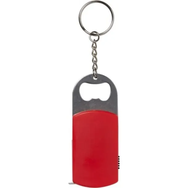  Keyring, bottle opener, LED light, measuring tape 1m red