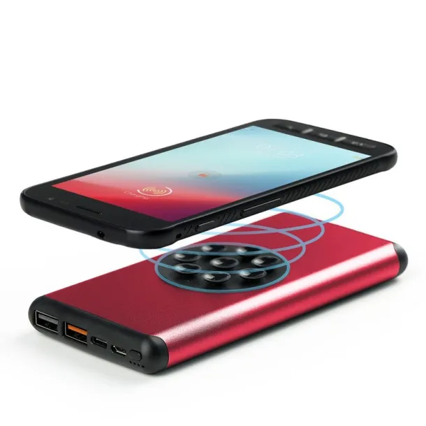  Wireless power bank 10000 mAh Mauro Conti with suction cups, wireless charger 10W Crvena