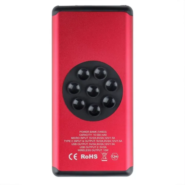  Wireless power bank 10000 mAh Mauro Conti with suction cups, wireless charger 10W Crvena