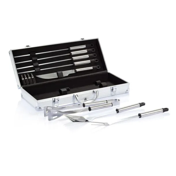  12 pcs barbecue set in aluminium box - XD Collection Silver Black