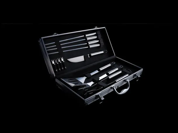  12 pcs barbecue set in aluminium box - XD Collection Silver Black