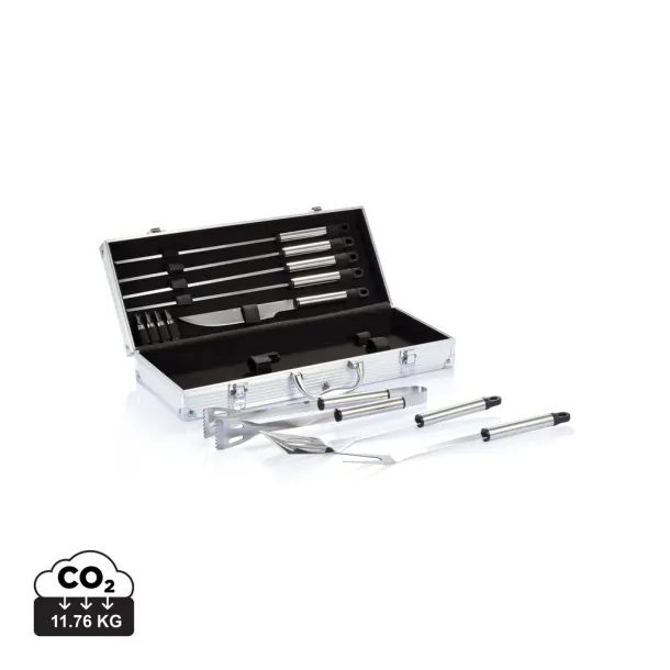  12 pcs barbecue set in aluminium box - XD Collection Silver Black