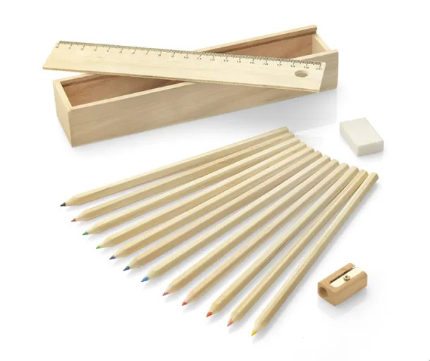 KRASI Wooden box with colour pencils 12 pcs Beige