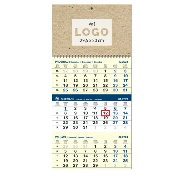  Three-part business calendar EKO BLUE, spiral bound Plava