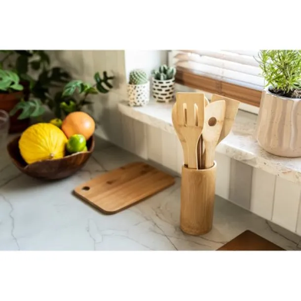  Bamboo kitchen set in stand, 6 pcs wood