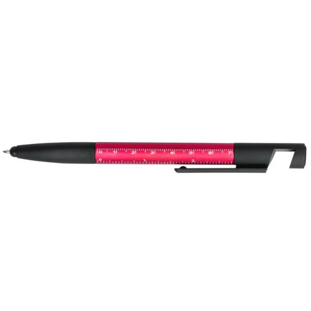  Multifunctional tool, ball pen, screen cleaner, ruler, phone stand, touch pen, screwdrivers red