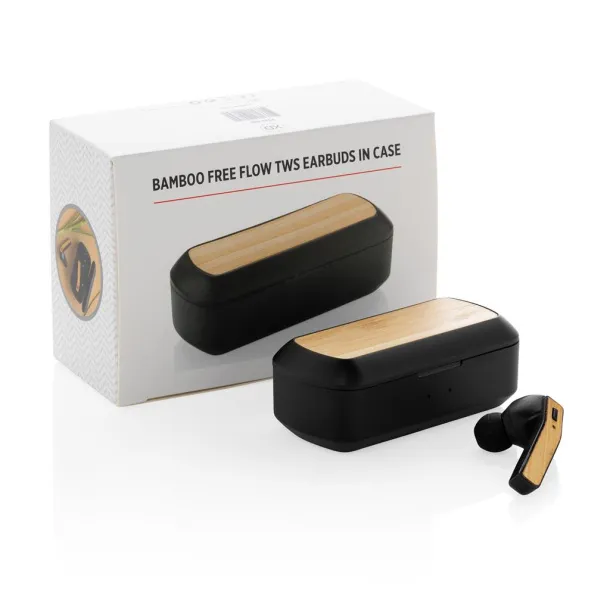  Bamboo Free Flow TWS earbuds in charging case - XD Collection Black 