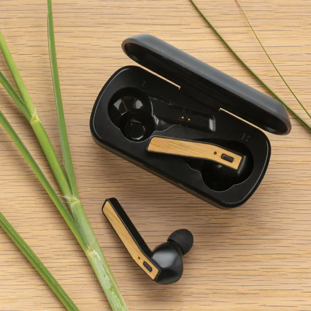  Bamboo Free Flow TWS earbuds in charging case - XD Collection Black 