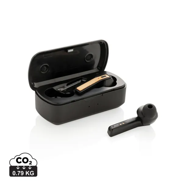  Bamboo Free Flow TWS earbuds in charging case - XD Collection Black 