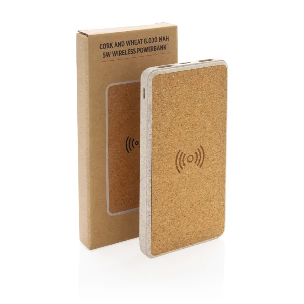  Cork and Wheat 8.000 mAh 5W wireless powerbank - XD Collection Brown 