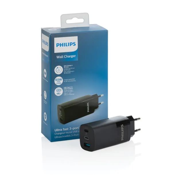  Philips Ultra fast 3-port USB wall charger 65W - Philips Black 