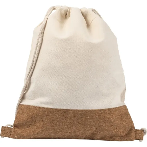  Cotton drawstring bag with cork element beige