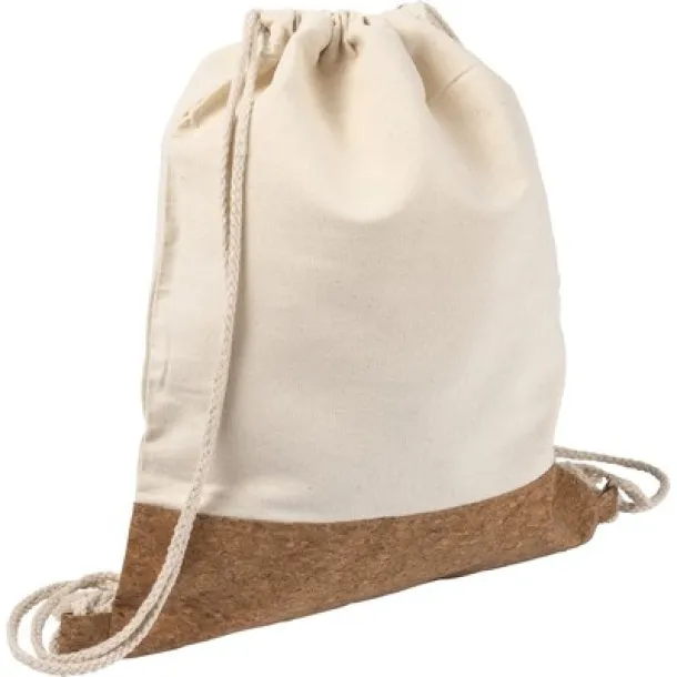  Cotton drawstring bag with cork element beige