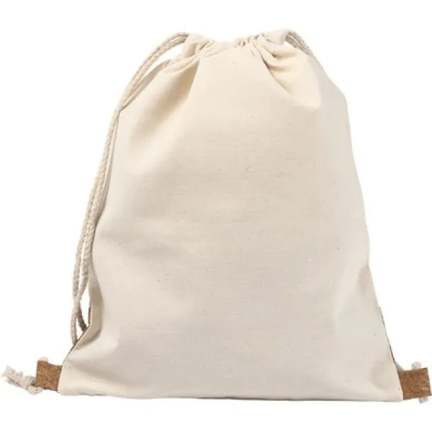  Cotton drawstring bag with cork element beige